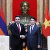 El presidente de Vietnam, Luong Cuong, (derecha) y el titular de la Asamblea Nacional de Armenia, Alen Simonyan. (Foto: VNA)