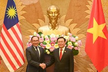 El presidente de la Asamblea Nacional vietnamita, Vuong Dinh Hue, y el primer ministro de Malasia, Anwar Ibrahim.