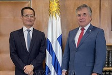 El ministro de Relaciones Exteriores de Uruguay, Omar Paganini (derecha), y el embajador de Vietnam en el país, Duong Quoc Thanh. (Fotografía: VNA)