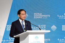El vice primer ministro y titular de Relaciones Exteriores de Vietnam, Bui Thanh Son, pronuncia un discurso en la Cumbre Mundial de Gobiernos 2025 en Dubái. (Fotografía: Ministerio de Relaciones Exteriores de Vietnam)
