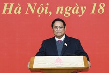 El primer ministro de Vietnam, Pham Minh Chinh, interviene en la reunión. (Fotografía: Nhan Dan)