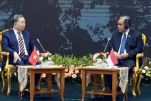 El secretario general del Partido Comunista de Vietnam, To Lam (izquierda), y el presidente de la Asamblea Consultiva del Pueblo de Indonesia, Ahmad Muzani. (Fotografía: VNA)