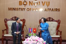 La ministra de Interior de Vietnam, Pham Thi Thanh Tra, recibió al ministro de Religión y Cultura de Camboya, Chay Borin. (Foto:VNA)