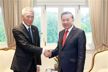 El secretario general del Partido Comunista de Vietnam, To Lam (derecha), se reúne con el exprimer ministro Lee Hsien Loong, quien actualmente se desempeña como ministro principal y asesor principal del PAP de Singapur. (Foto: VNA)