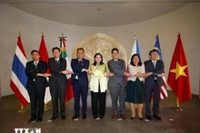 Los embajadores de la Asean en México se toman una foto grupal con la subsecretaria de Relaciones Exteriores de México, María Teresa Mercado. (Foto: VNA)