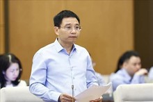 El ministro de Finanzas, Nguyen Van Thang, presenta el informe en la cita (Foto: VNA)