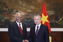 El secretario general del Partido Comunista de Vietnam,To Lam, y Salvador Valdés Mesa, miembro del Buró Político del Partido Comunista de Cuba (PCC) y vicepresidente del país caribeño. (Foto: VNA)