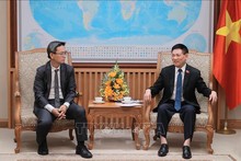 El viceprimer ministro Ho Duc Phoc (derecha) sostiene encuentro con la delegación de expertos de S&P, encabezada por Kim Eng Tan, director senior de la agencia. (Fuente: VNA)