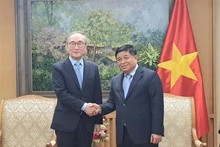 El viceprimer ministro de Vietnam, Nguyen Chi Dung (derecha) recibe a Young Shub Kim, presidente del grupo Korea Telecom (Fuente: VNA)