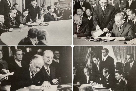La ceremonia oficial de la firma de los Acuerdos de París 1973