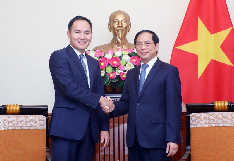 El ministro de Relaciones Exteriores de Vietnam, Bui Thanh Son, y el vicecanciller de Mongolia, Batsumber Munkhjin. (Fotografía: VNA)