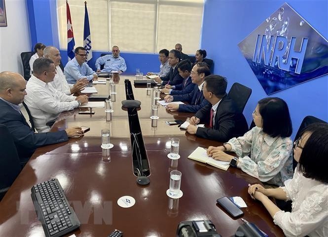 En la reunión con representantes de la parte cubana. (Fotografía: VNA)
