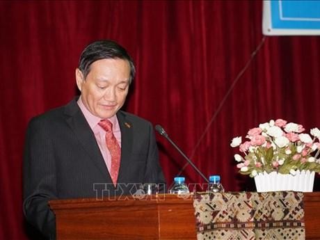 El embajador de Vietnam en Laos, Nguyen Ba Hung, habla en el evento. (Fotografía: VNA)