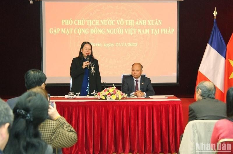 La vicepresidenta de Vietnam, Vo Thi Anh Xuan, interviene en la cita. (Fotografía: Nhan Dan)