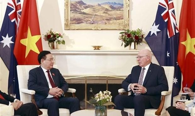 El presidente de la Asamblea Nacional de Vietnam, Vuong Dinh Hue, se reunió con el gobernador general de Australia, David Hurley. (Fotografía: VNA)