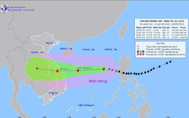 Se pronostica que el tifón Noru toque tierra en el centro de Vietnam el 27 de septiembre. (Fotografía: VTV)