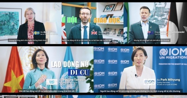 Embajadores de Australia, Suecia y el Reino Unido, el coordinador de la ONU y representante jefe de la IOM en Vietnam en el video (Fotografía: VNA)