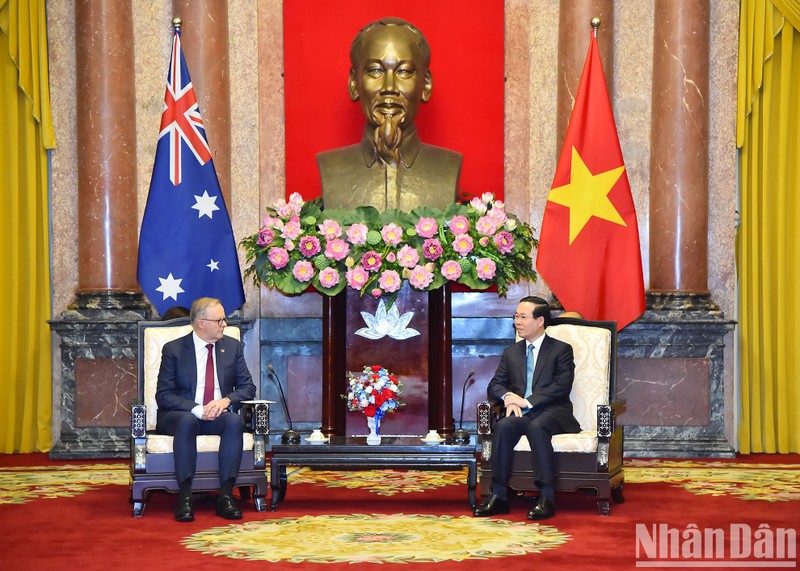 El presidente de Vietnam, Vo Van Thuong, recibie al primer ministro de Australia, Anthony Albanese (Fotografía: Nhan Dan)