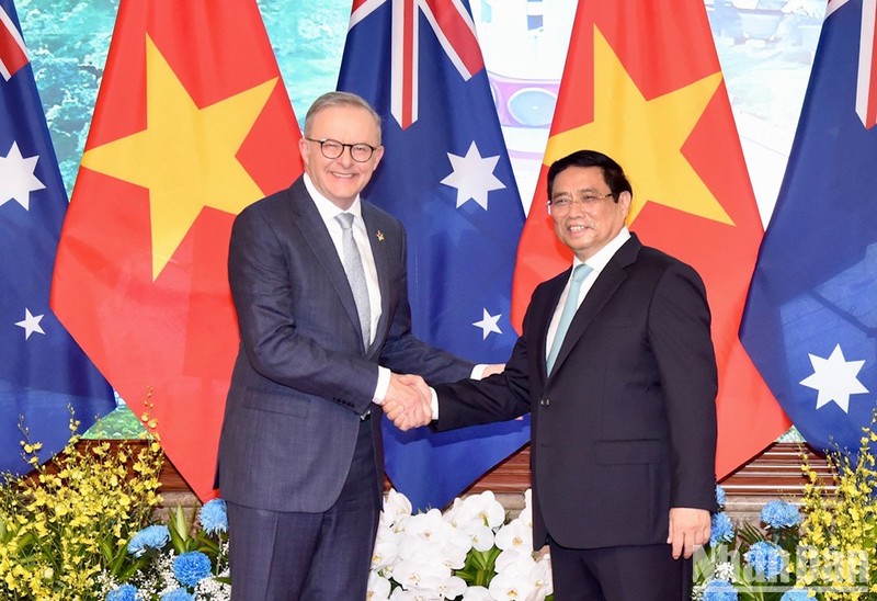 El primer ministro vietnamita, Pham Minh Chinh, y su homólogo australiano, Anthony Albanese (Fotografía: Nhan Dan)