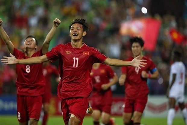 Bui Vi Hao (No. 11, Vietnam) marcó el único gol del partido en el minuto 84. (Fotografía: VNA)