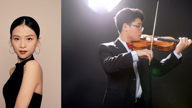 Dos talentos músicales de Vietnam, Tran Le Bao Quyen (izquierda) y Cao Hoang Linh. (Fotografía: thanhnien.vn)