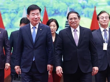 El presidente de la Asamblea Nacional de Vietnam, Vuong Dinh Hue, y su homólogo de Corea del Sur, Kim Jin-pyo (Fotografía: VNA)