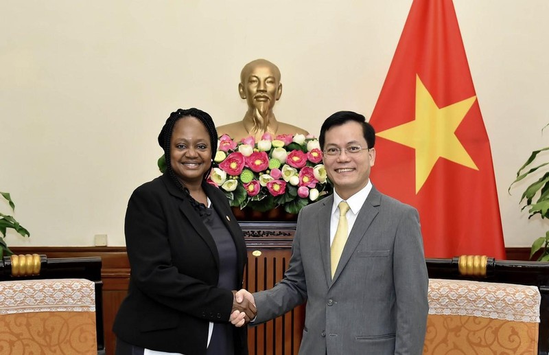 El vicecanciller vietnamita Ha Kim Ngoc recibió a la subsecretaria de Estado para el Control de Armas y Seguridad Internacional de Estados Unidos, Bonnie D. Jenkins. (Fotografía: baoquocte.vn)