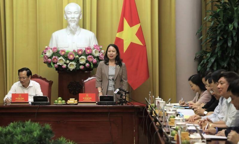 La vicepresidenta de Vietnam, Vo Thi Anh Xuan, habla en el evento. (Fotografía: VNA)
