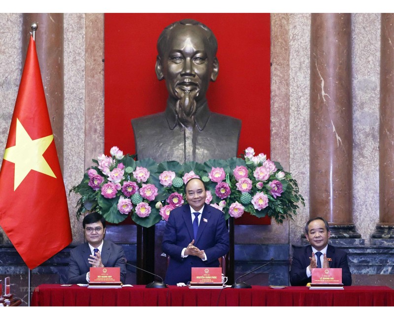 El presidente de Vietnam, Nguyen Xuan Phuc, interviene en el encuentro. (Fotografía: VNA)