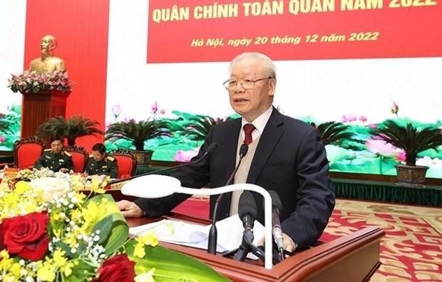 El secretario general del Partido Comunista de Vietnam, Nguyen Phu Trong, interviene en la cita. (Fotografía: VNA)