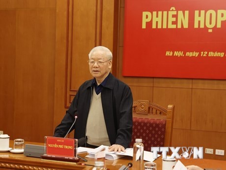 El secretario general del Partido Comunista de Vietnam, Nguyen Phu Trong, pronuncia directrices. (Fotografía: VNA)