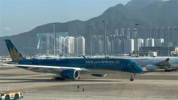 Avión de Vietnam Airlines en el aeropuerto internacional de Hong Kong (China). (Fotografía: VNA)