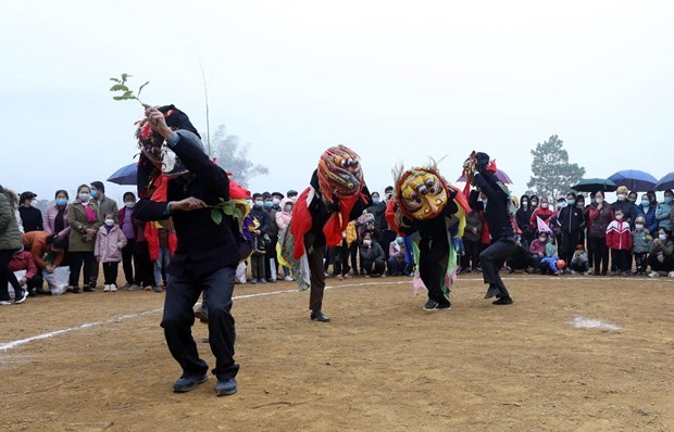 Minorías étnicas en Vietnam preservan la danza tradicional del león-gato. (Fotografía: VNA)