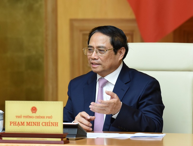El primer ministro de Vietnam, Pham Minh Chinh, interviene en la reunión. (Fotografía: Nhan Dan)