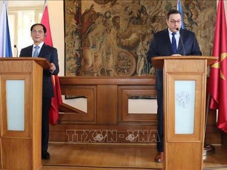 El ministro de Relaciones Exteriores de Vietnam, Bui Thanh Son (izquierda), y su homólogo checo, Jan Lipavsky. (Fotografía: VNA)