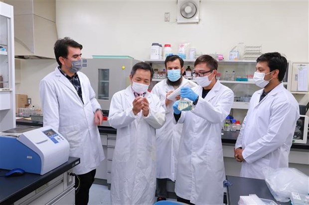 El profesor vietnamita Tran Dang Xuan (segundo a la izquierda), de la Universidad de Hiroshima, figura entre los mejores científicos del mundo por research.com. (Fotografía: VNA)