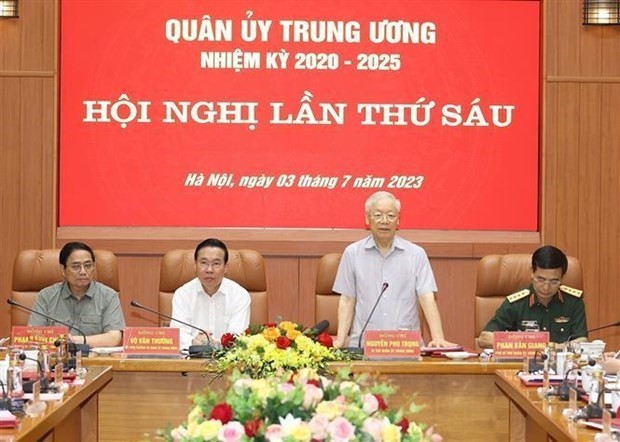 El secretario general del Partido Comunista de Vietnam, Nguyen Phu Trong, interviene en la conferencia. (Fotografía: VNA)