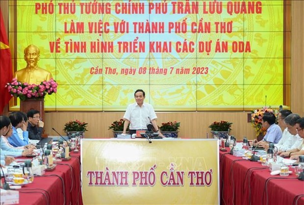 El vice primer ministro de Vietnam Tran Luu Quang interviene en la cita. (Fotografía: VNA)