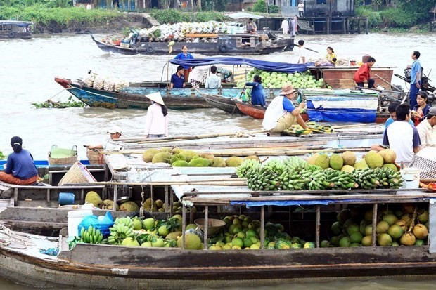 Mercado flotante de Ba Ngan, en la provincia vietnamita de Hau Giang en el Delta del Mekong. (Fotografía: VNA)