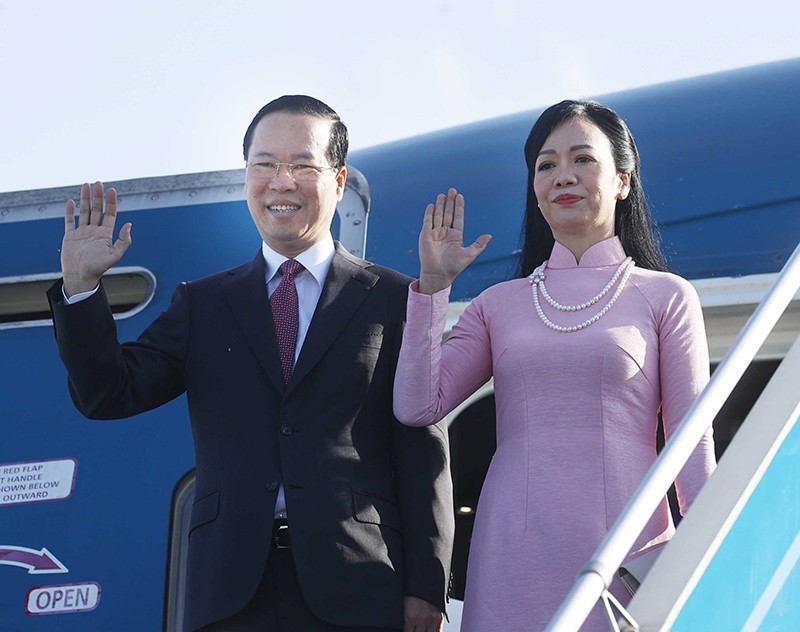El presidente Vo Van Thuong y su esposa emprenden esta mañana la gira por Austria, Italia y el Vaticano. (Fotografía: VNA)