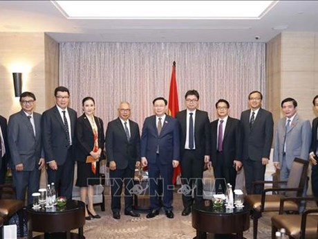 El presidente de la Asamblea Nacional de Vietnam, Vuong Dinh Hue, y representantes de la Asociación de Amistad Indonesia-Vietnam. (Fotografía: VNA)