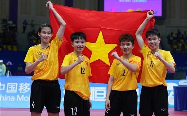 El equipo femenino de sepak takraw vietnamita. (Fotografía: VNA)