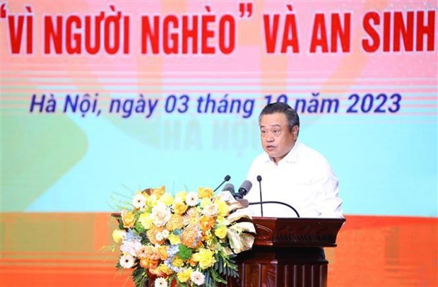El presidente del Comité Popular de Hanói, Tran Sy Thanh, habla en el acto de lanzamiento. (Fotografía: VNA)
