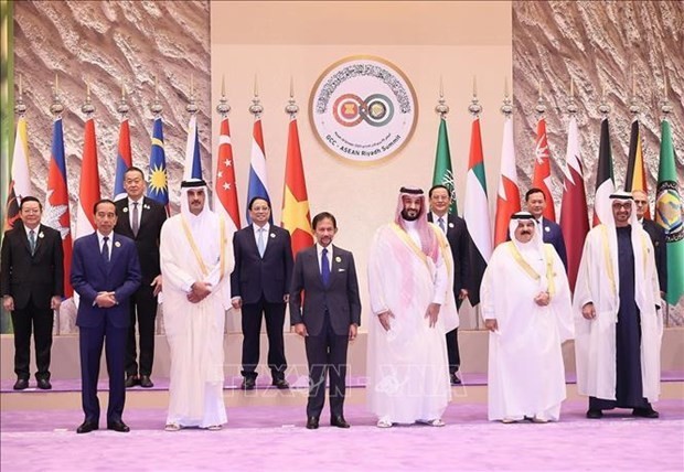 El Príncipe Heredero de Arabia Saudita, Mohammad bin Salman, recibe al primer ministro Pham Minh Chinh y a los jefes de delegaciones. (Fotografía: VNA)
