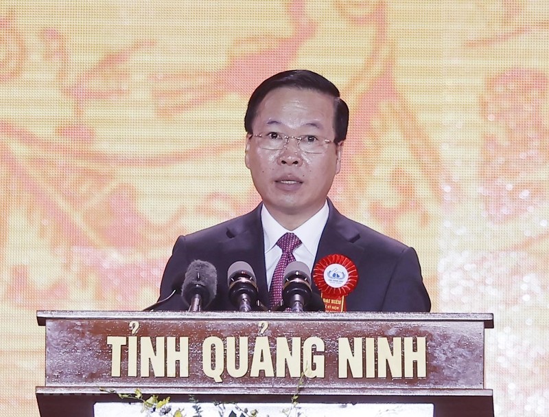 El presidente de Vietnam, Vo Van Thuong, interviene en el evento. (Fotografía: VNA)