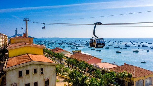 El teleférico de tres cables más largo del mundo opera en la isla de Hon Thom, Phu Quoc. (Fotografía: Minh Tu)