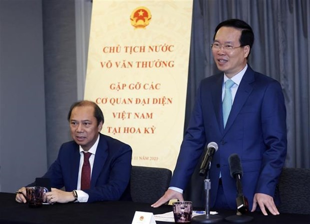 El presidente vietnamita, Vo Van Thuong durante el encuentro. (Fotografía: VNA)