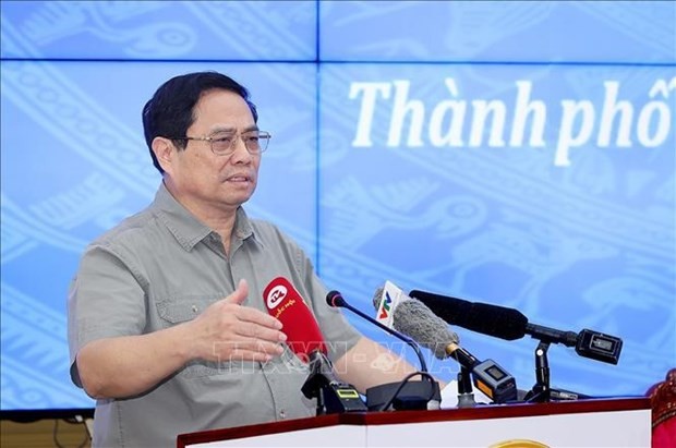 El primer ministro de Vietnam, Pham Minh Chinh, en la conferencia. (Fotografía: VNA)