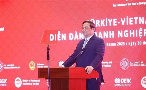El primer ministro Pham Minh Chinh en el foro empresarial Turquía-Vietnam. (Fotografía: VNA)