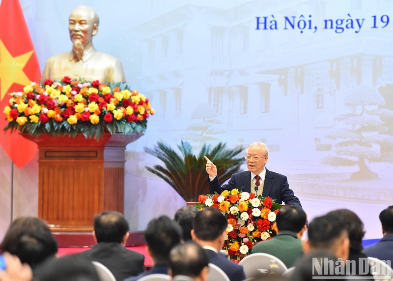 El secretario general del Partido Comunista de Vietnam, Nguyen Phu Trong, en la conferencia. (Fotografía: Nhan Dan)